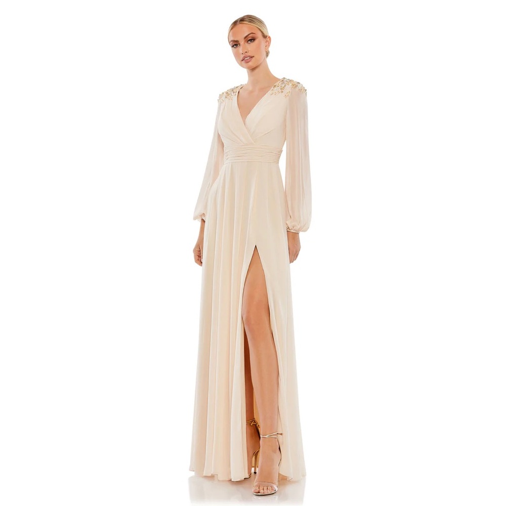 NWT MAC DUGGAL EMBELLISHED SHOULDER BLOUSON SLEEVE EVENING GOWN 55694 - Picture 1 of 5
